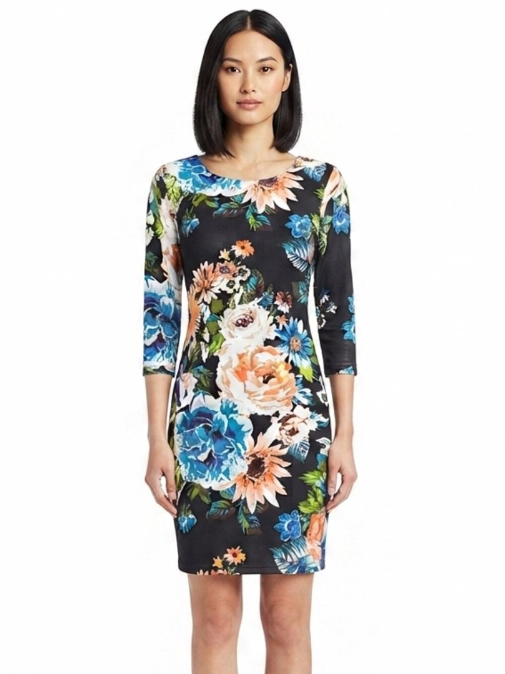 H&M Floral Pull On 3/4 Sleeve Stretch Jersey Knit Mini Dress- Sz. Sm